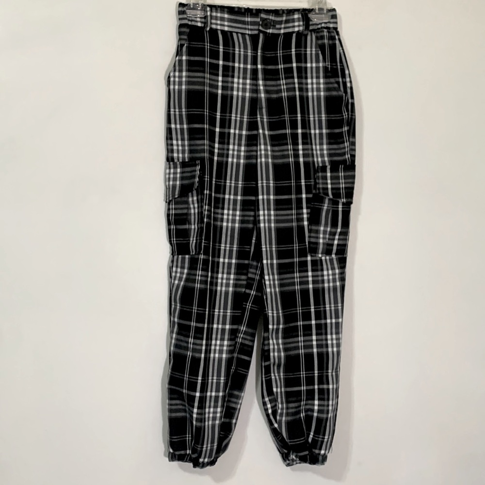 Black Plaid Cargo Joggers